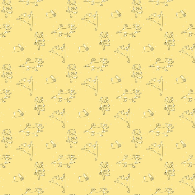 Seamless pattern pets yoga Dog yoga cute animals go in for sports and stand in an asana outline