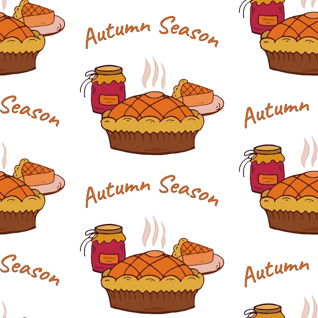 Seamless pattern Pie slice and jam Doodle style pattern repetition Vector endless Autumn season