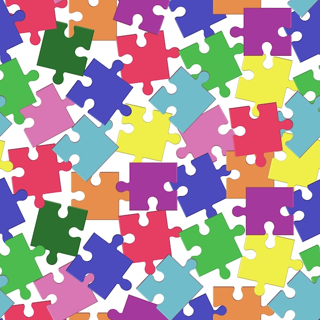 Vector seamless pattern of pieces of vector puzzle of different colors