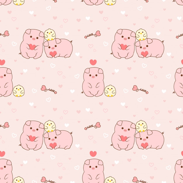 Seamless pattern pig and chick