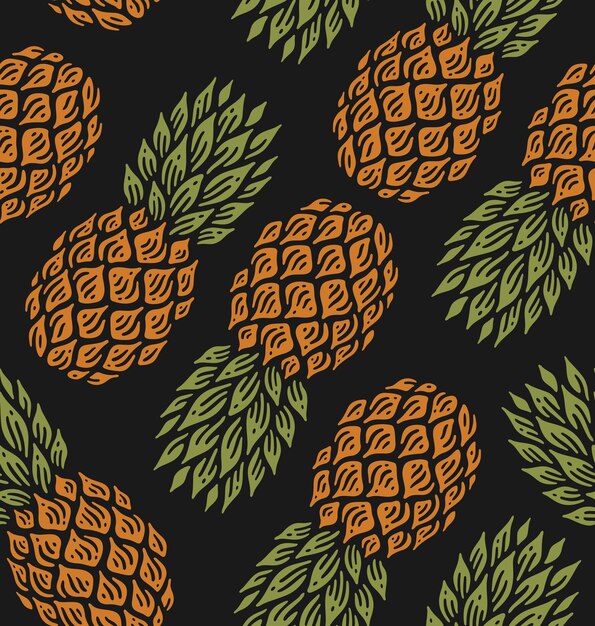 Modello senza cuciture di ananas in design vintage doodle