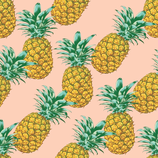 Seamless pattern pineapple on pink pastel background.