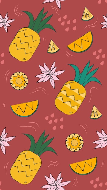 Seamless pattern pineapples with red background Seamless wallpaper Flat vector illustration