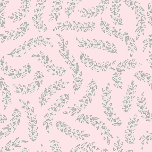 Seamless pattern on a pink background gray twigs with leaves.  vector