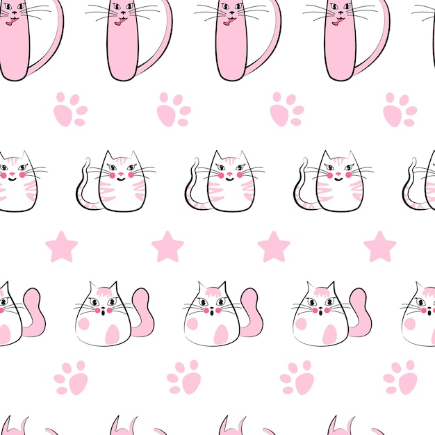 Seamless pattern pink cats Cute childish drawing for print wallpaper fabric