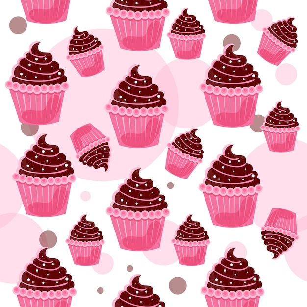 Vector seamless pattern of pink chocolate cupcakes