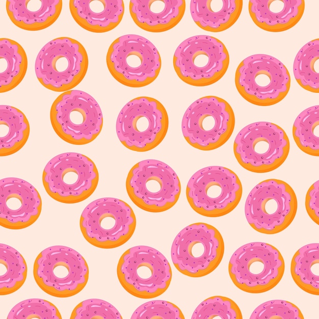 Seamless pattern of pink donuts on beige background