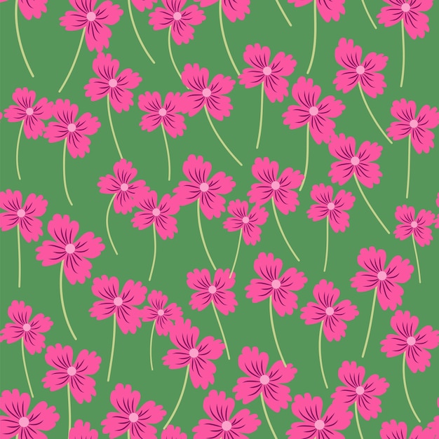 Seamless pattern of pink elegant and refined flowers summer field