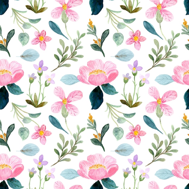 Seamless pattern of pink floral watercolor