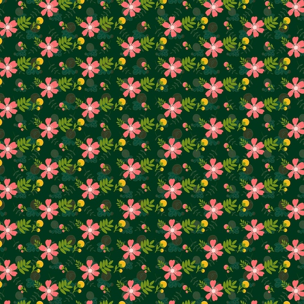 Vector a seamless pattern of pink flowers on a green background