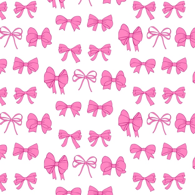 Vector seamless pattern of pink gift bows ribbons in sketch style hand drawn vector doodles