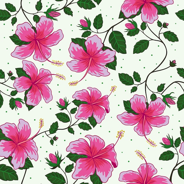 Seamless Pattern of Pink Hibiscus Flower