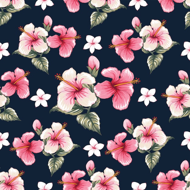 Seamless pattern pink Hibiscus
