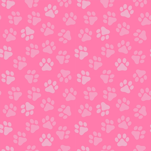 seamless pattern pink paws, dog and cat paw prints