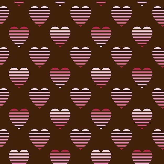 Seamless pattern of pink shaded hearts on dark chocolate background.