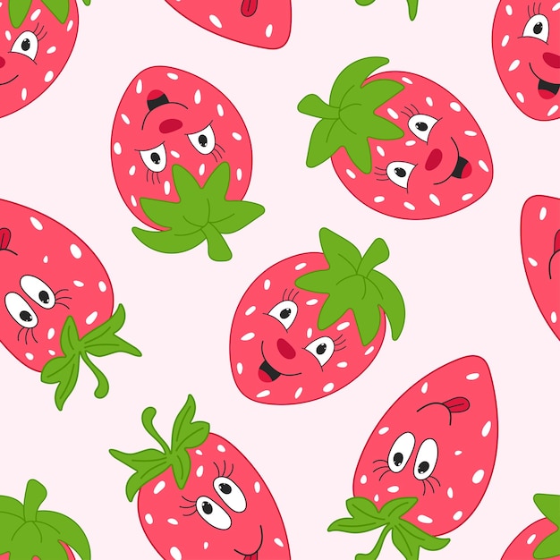 seamless pattern pink strawberries on a light pink background