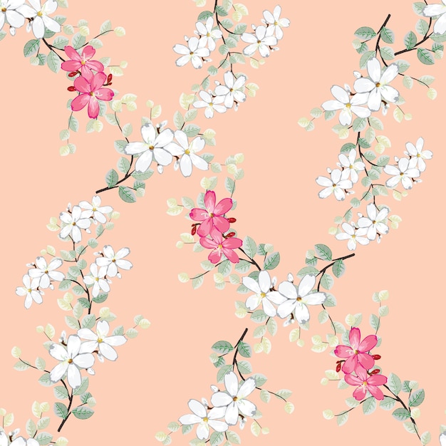 Seamless pattern Pink and white Wild flowers.