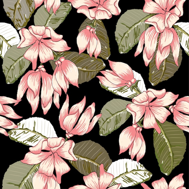 Seamless pattern pink wild flowers background.