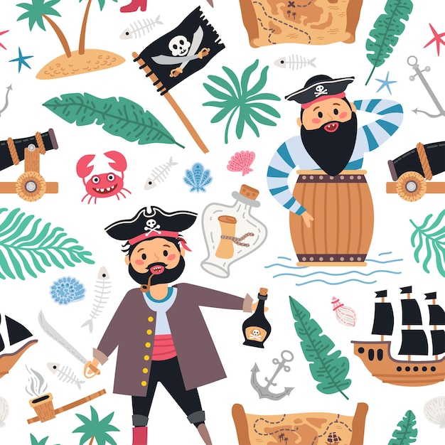 Seamless pattern pirates background for baby boy. cute children design