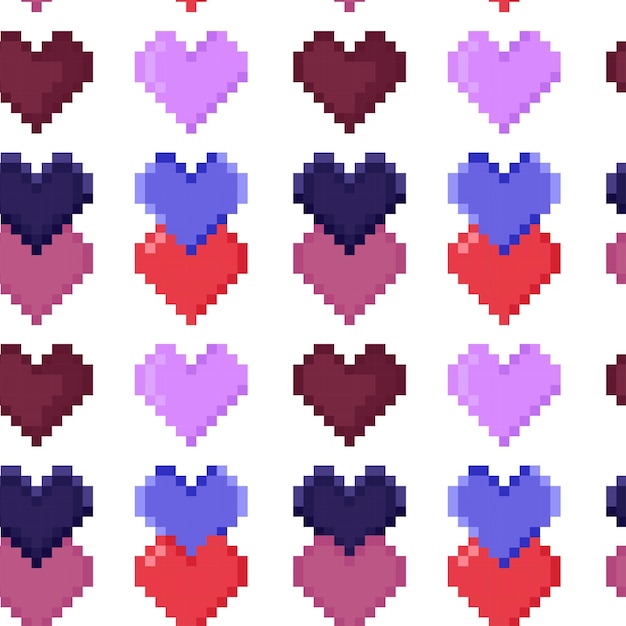 Бесшовный узор из разноцветных пиксельных сердец