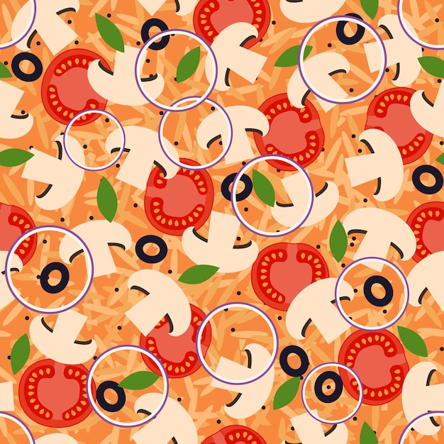 Seamless pattern pizza with mushrooms