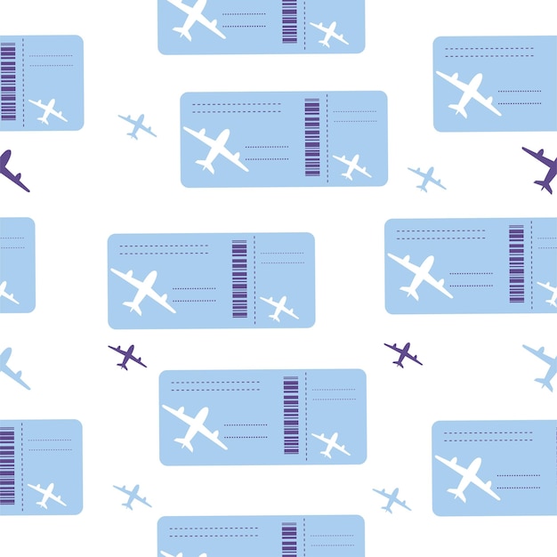 Seamless pattern of plane tickets Boarding pass for the plane Illustration highlighted on a white background