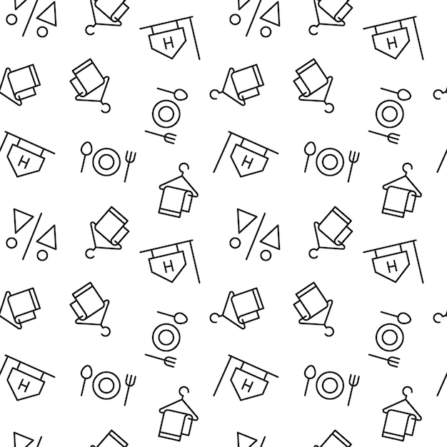 Seamless pattern of plate towel is made of line icons