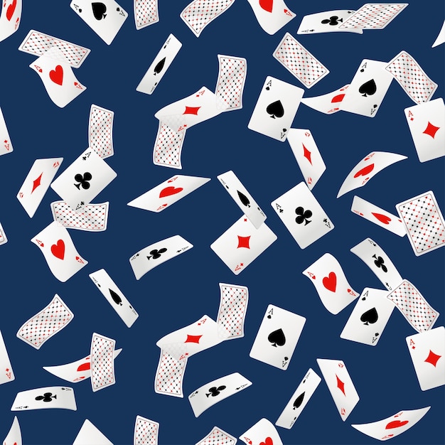 Vector seamless pattern of playing cards falling in various positions