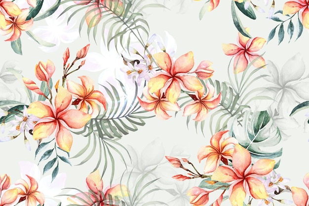 Seamless pattern of plumeria painted in watercolor for fabric and wallpapertropical background