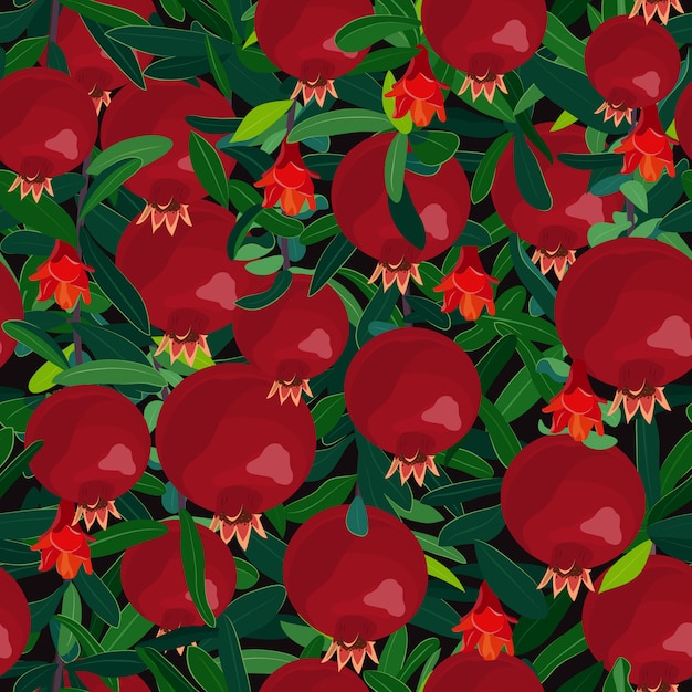 Seamless pattern pomegranate tree