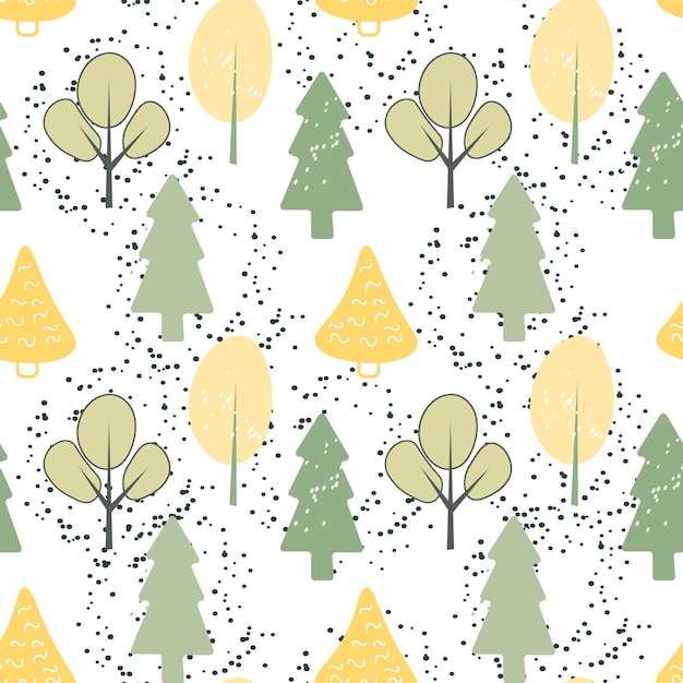 Seamless pattern print from doodles drawn forest trees and pines