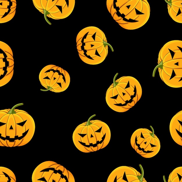 Seamless pattern pumpkin with eyes and mouth Halloween