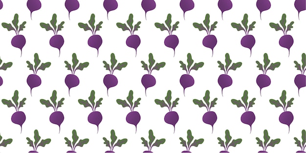 Seamless pattern purple beetroot in flat style on white background