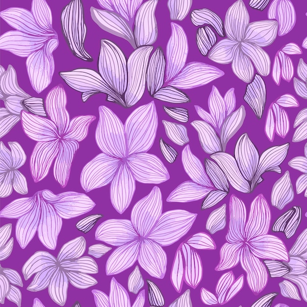 Seamless pattern of purple painted flowers perfect for fabrics wrapping paper wallpaper