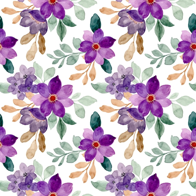 Seamless pattern of purple watercolor floral