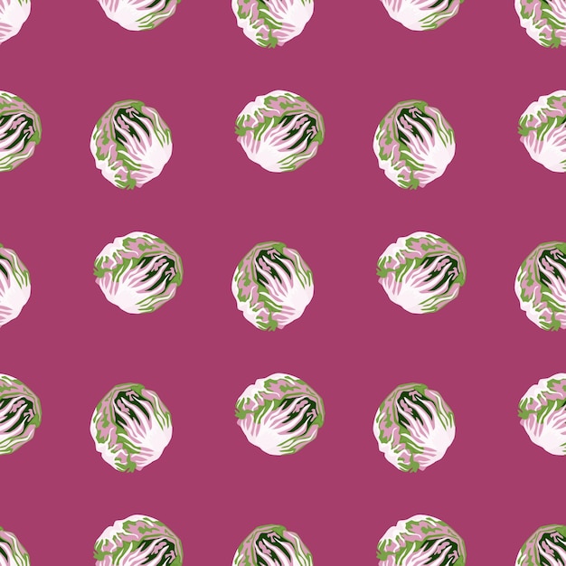 Seamless pattern radicchio salad on pink background. abstract ornament with lettuce. geometric plant template for fabric. design vector illustration.