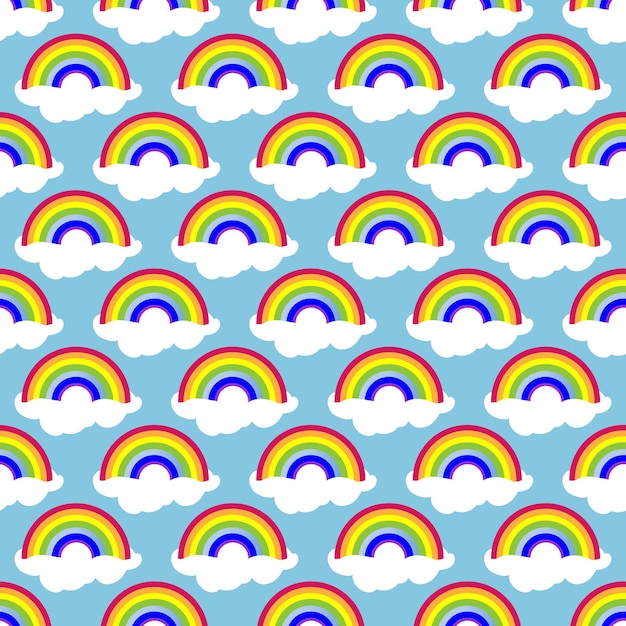 Vector seamless pattern rainbow on a cloud in the sky