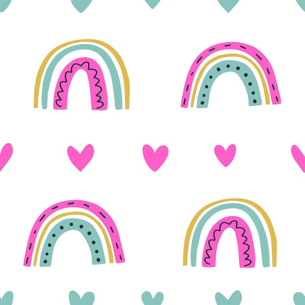 Seamless pattern of rainbows Cute vector illustration Groovy print for graphic tee in retro style Cover of planner bullet journal decor for children's room textile greeting card Flat elements