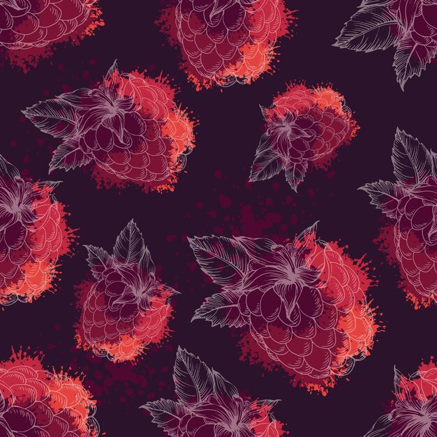 Seamless pattern raspberries and blackberries with abstract elements