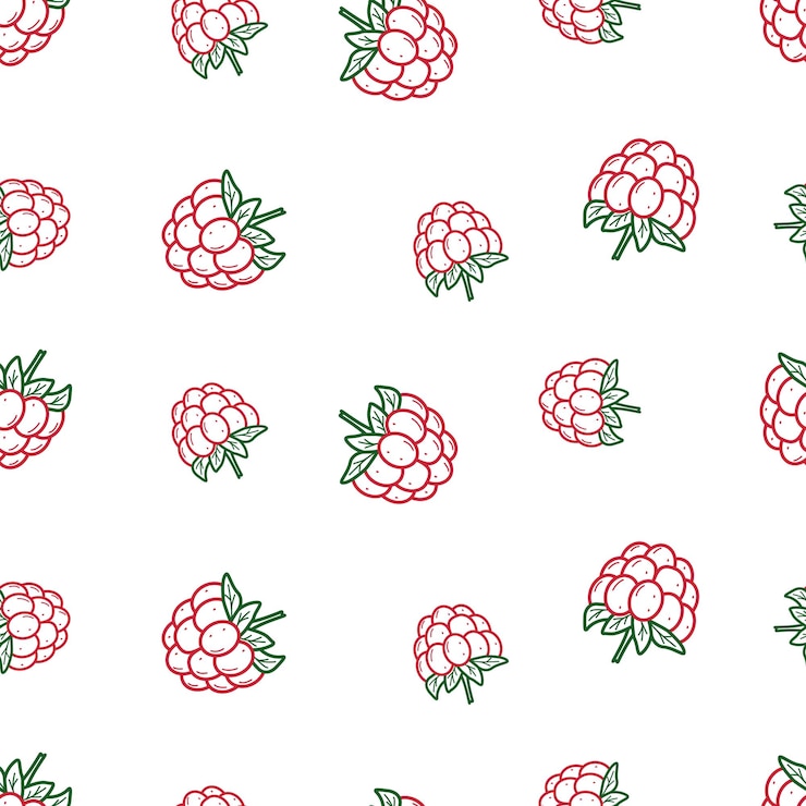 Vector seamless pattern of raspberries drawn by doodle summer background with berries