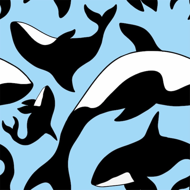 Seamless pattern realistic killer whale.