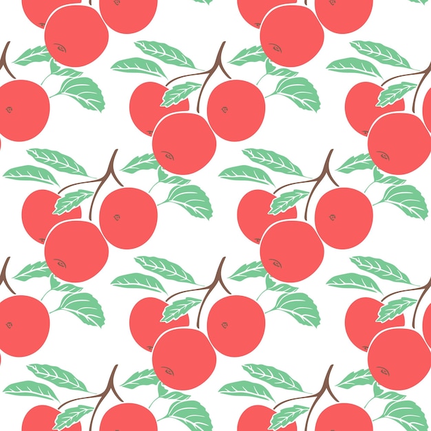 Seamless pattern red apples on branch vector