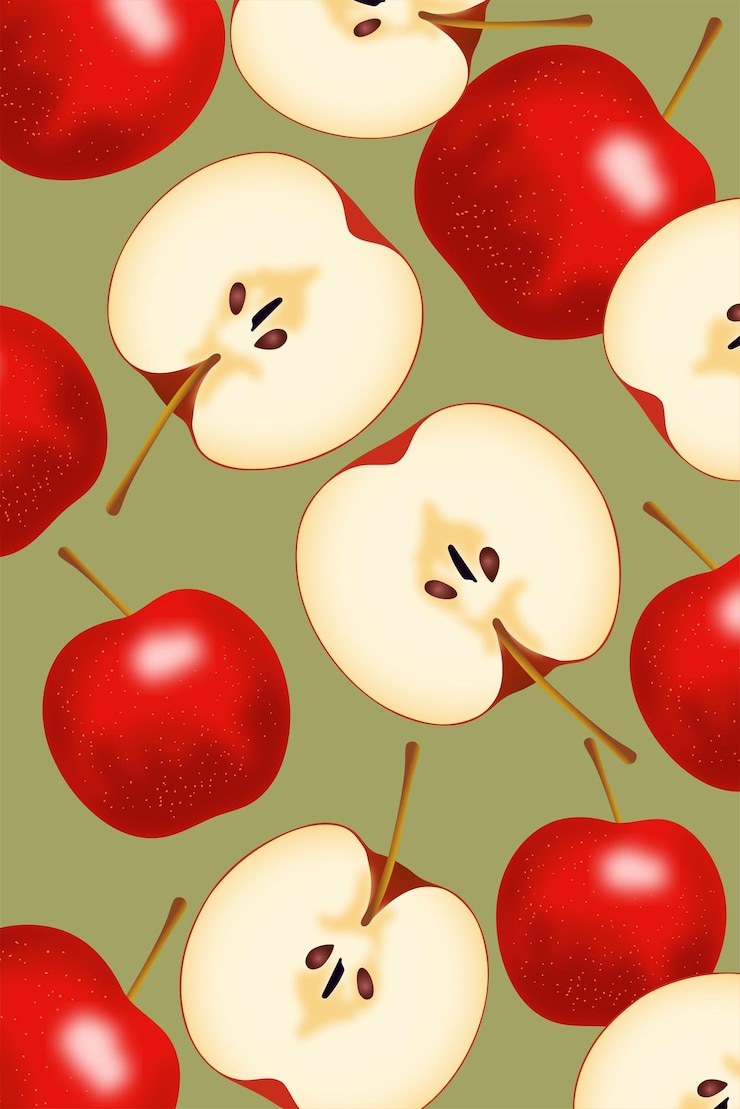 Vector seamless pattern of red apples on a green background