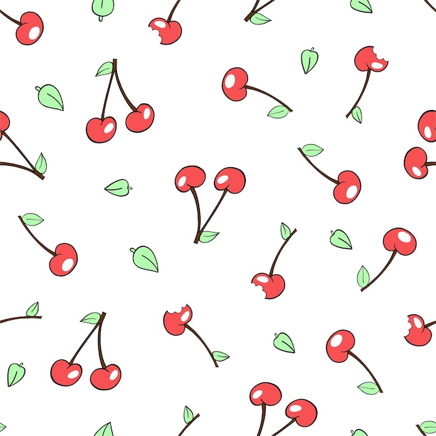 Seamless pattern of red cherries on a white background