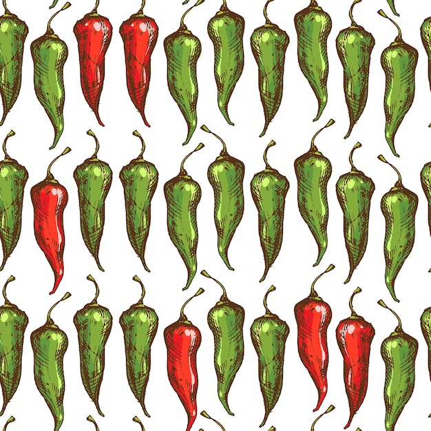 Vector seamless pattern red and green spicy hot chili jalapeno peppers paprika kitchen wallpaper