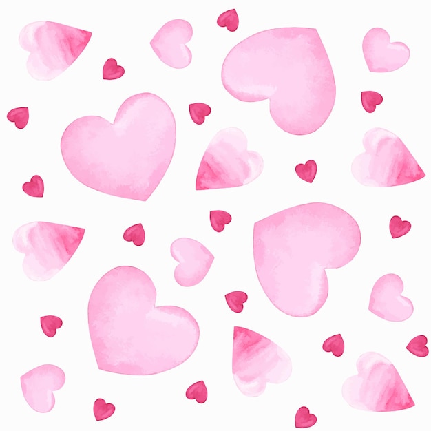 Vector seamless pattern of red hearts watercolor illustration