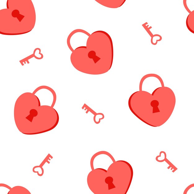 seamless pattern red keys and locks in the shape of a heart. valentine's day