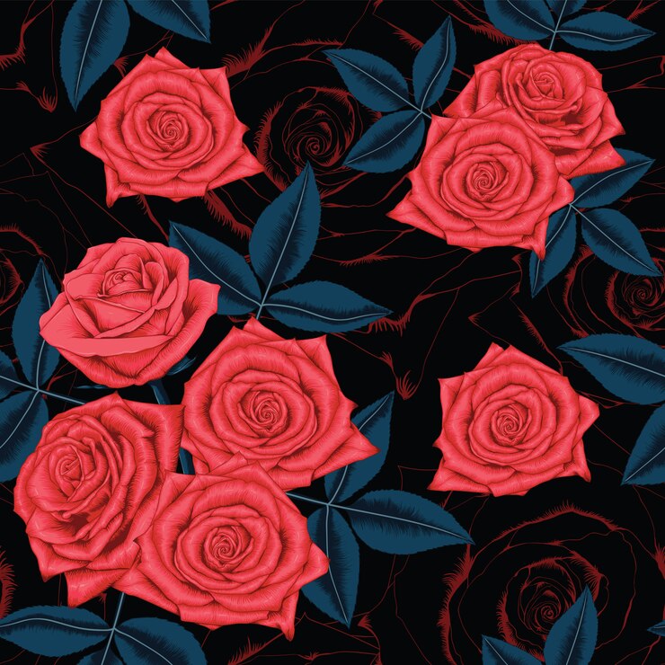 Vector seamless pattern red rose flowers
