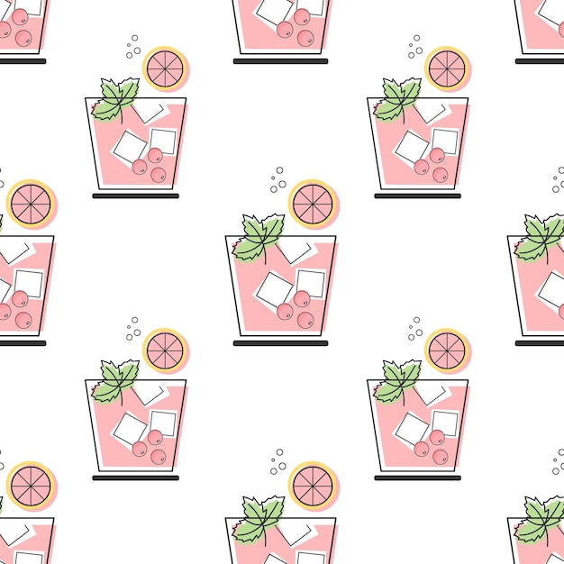 Seamless pattern refreshing fruit cocktails on a white background Drinks background textile