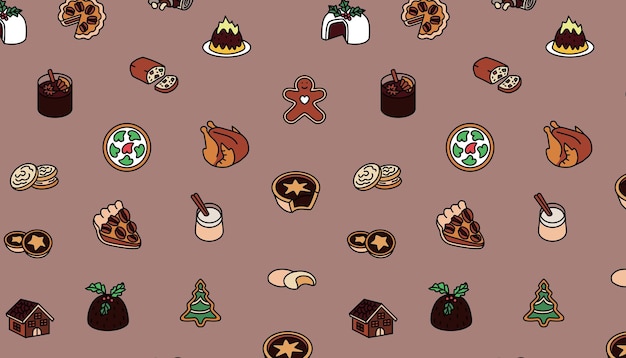 Vector a seamless pattern related to christmas food and beverages